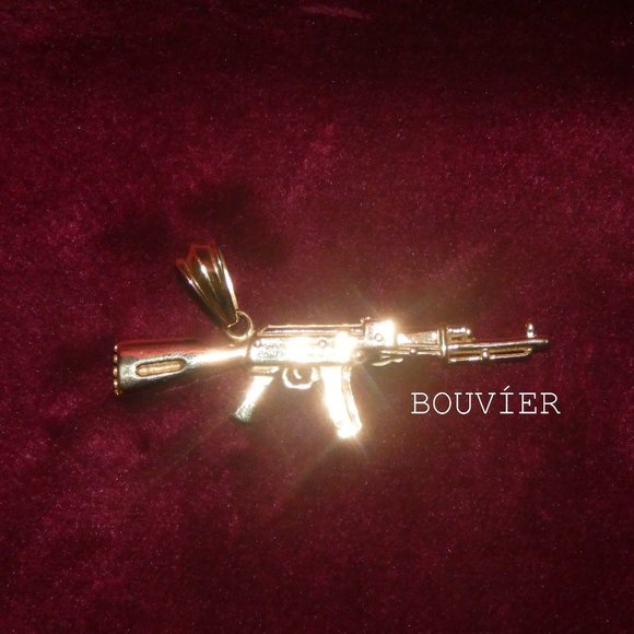 18K Solid Gold AK47 Pendant Chain - Picture 2 of 2